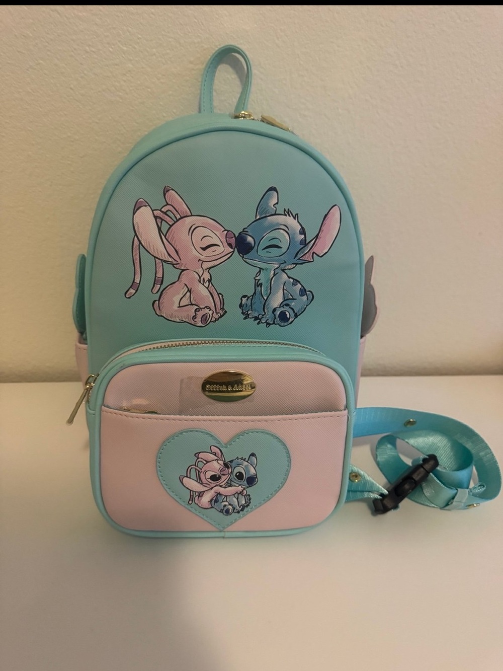 Loungefly Stitch & Angel Mini Backpack - Light Blue & Light Pink